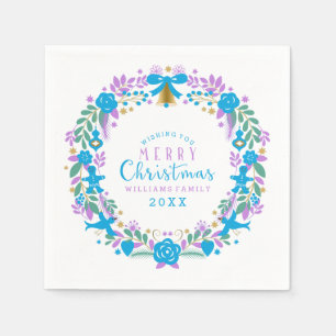 Lavender & Blue Christmas Wreath Merry Christmas Napkin