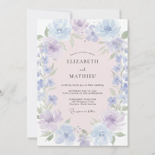 Lavender Blue Dreamy Watercolor Wedding Invitation