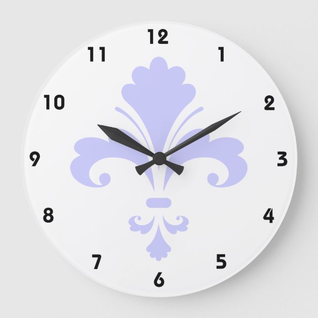 Lavender Blue Fleur-de-lis Large Clock (Front)