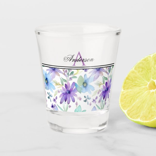 Lavender & Blue Floral  Shot Glass (Front)