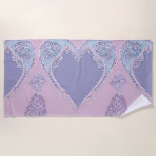 Lavender & blue heart Ai art Beach Towel