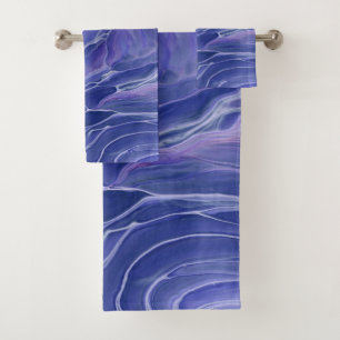 Lavender Blue Marble Acrylic Abstract Bath Towel Set