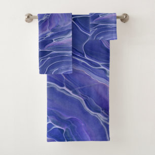 Lavender Blue Marble Acrylic Abstract Bath Towel Set