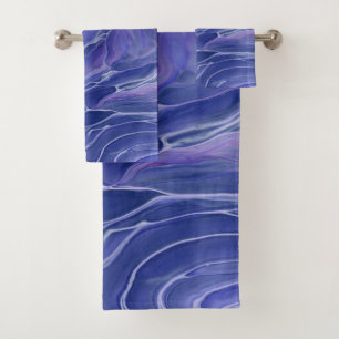 Lavender Blue Marble Acrylic Abstract Bath Towel Set