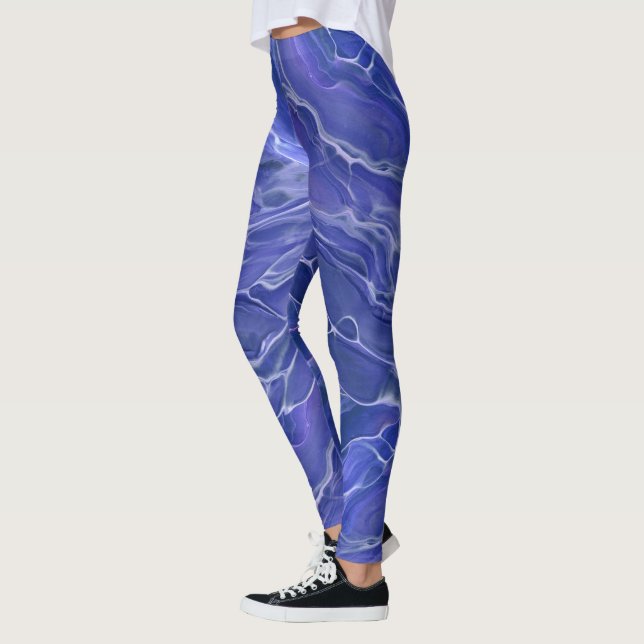 Lavender Blue Marble Acrylic Abstraction Leggings (Left)
