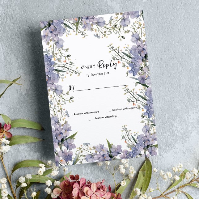 Lavender blue mint summer flower RSVP Invitation (Lavender blue mint summer flower RSVP )