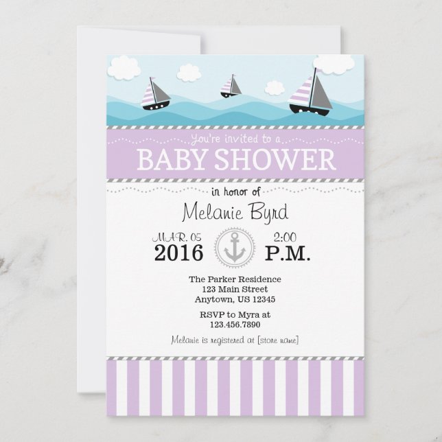 Lavender Blue Nautical Baby Shower Invitation (Front)