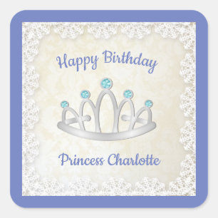 Lavender Blue Princess Tiara Birthday Party Square Sticker