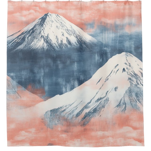 Lavender Blue Snow Mountain Sunset Pattern Shower Curtain (Front)