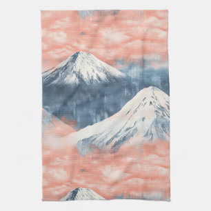 Lavender Blue Snow Mountain Sunset Pattern Tea Towel
