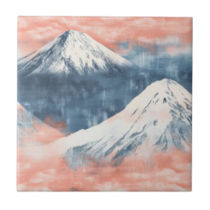 Lavender Blue Snow Mountain Sunset Pattern Tile