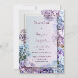 Lavender Blue Soft Focus Hydrangea Frame Wedding Invitation