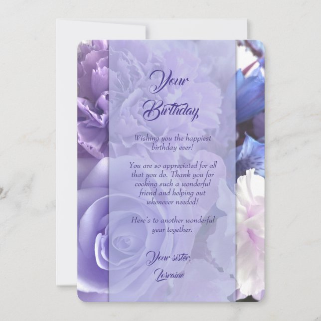 Lavender Blue Spring Rose Birthday Card (Front)