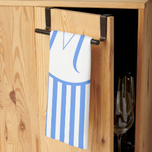 Lavender Blue Stripes Monogram Add Your Letter M  Tea Towel