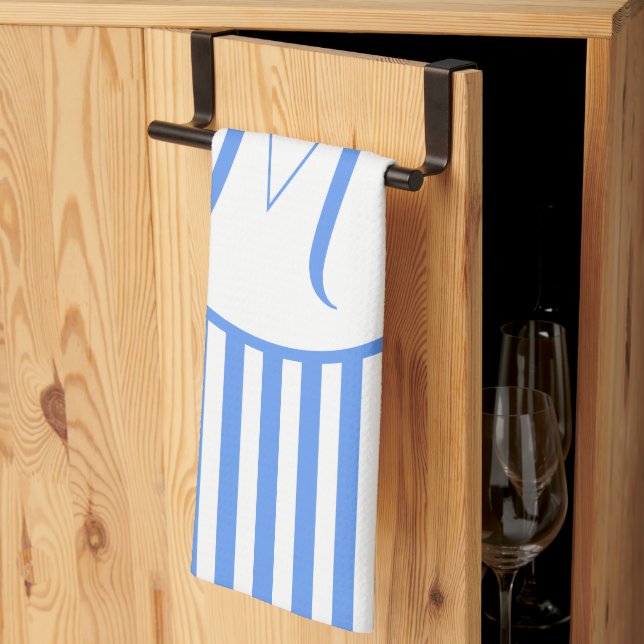 Lavender Blue Stripes Monogram Add Your Letter M  Tea Towel (Thirds Fold)
