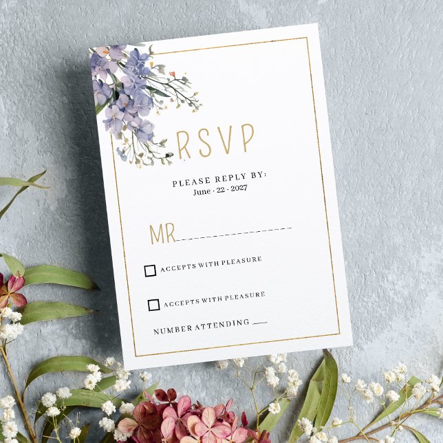 Lavender blue summer wildflower RSVP Invitation (Lavender blue summer wildflower RSVP )