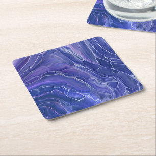 Lavender Blue Very Peri Marble Acrylic Abstract  Square Paper Coaster