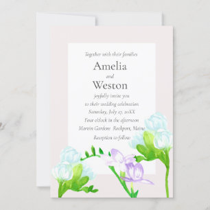 Lavender Blue Watercolor Freesia Flowers Wedding Invitation