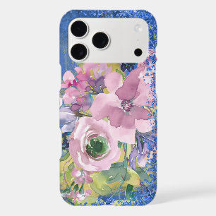 Lavender Blues Watercolor Floral Glitter
