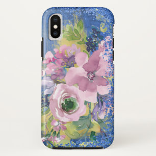 Lavender Blues Watercolor Floral Glitter iPhone XS Case