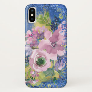 Lavender Blues Watercolor Floral Glitter iPhone X Case