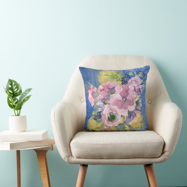 Lavender Blues Watercolor Floral Glitter Cushion (Chair)
