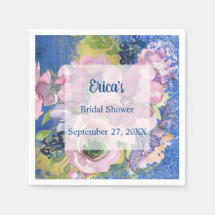 Lavender Blues Watercolor Floral Glitter Napkin