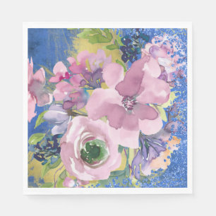Lavender Blues Watercolor Floral Glitter Napkin