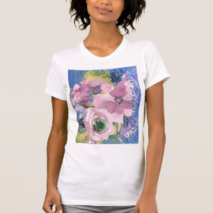 Lavender Blues Watercolor Floral Glitter on White T-Shirt