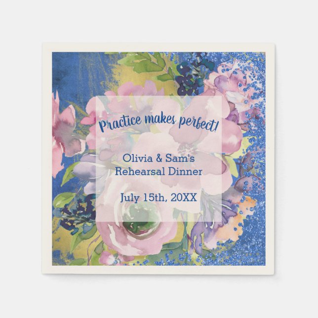 Lavender Blues Watercolor Floral Rehearsal Dinner Napkin (Front)