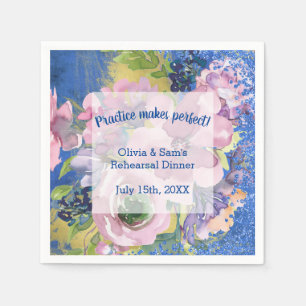 Lavender Blues Watercolor Floral Rehearsal Dinner Napkin