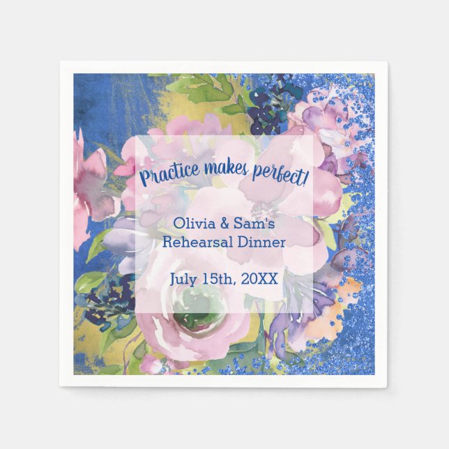 Lavender Blues Watercolor Floral Rehearsal Dinner Napkin (Front)