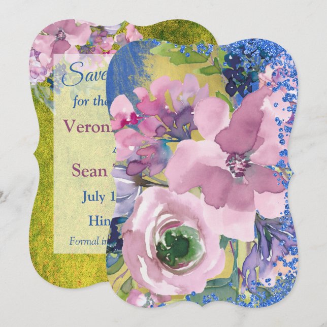 Lavender Blues Watercolor Floral Save the Date Invitation (Front/Back)