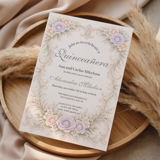 Lavender Blush Baroque Quinceañera Invitation (Creator Uploaded)