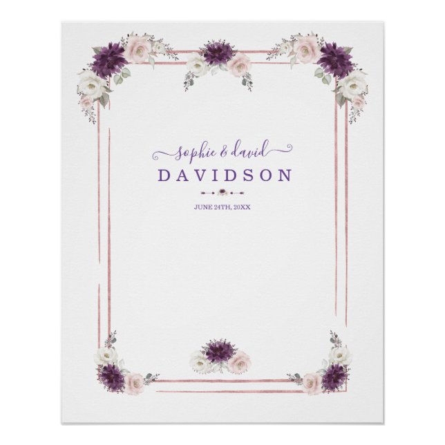 Lavender Blush Floral Wedding Gold Photo Booth Tap Poster (Front)