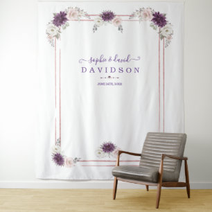 Lavender Blush Floral Wedding Gold Photo Booth Tapestry
