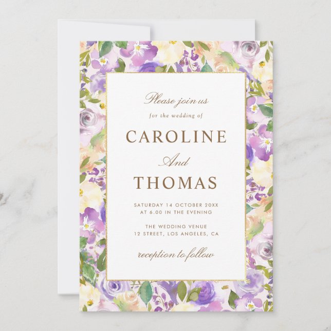 lavender blush floral wedding invitation (Front)