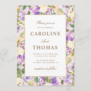 lavender blush floral wedding invitation