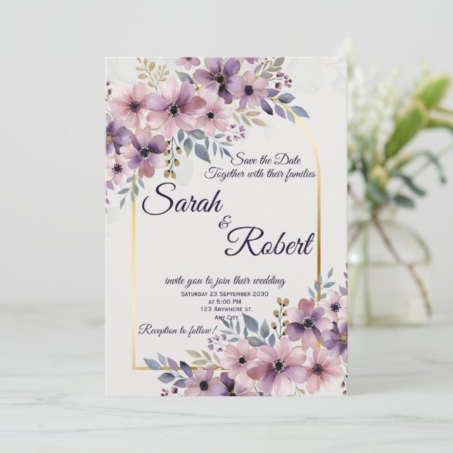 Lavender Blush Floral Wedding Invite (Standing Front)