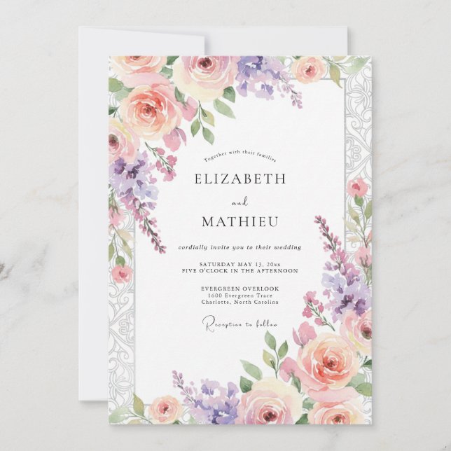 Lavender Blush Floral Whimsy Wedding Invitation (Front)