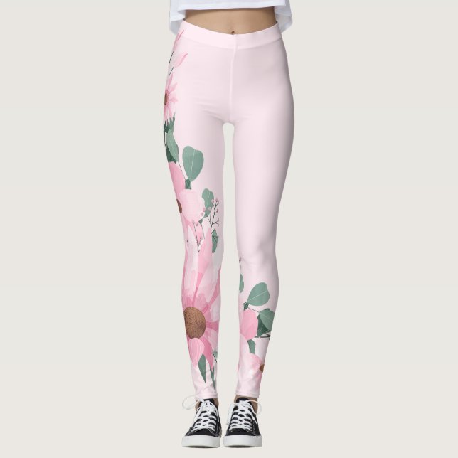 Lavender Blush Pink Floral Leggings (Front)