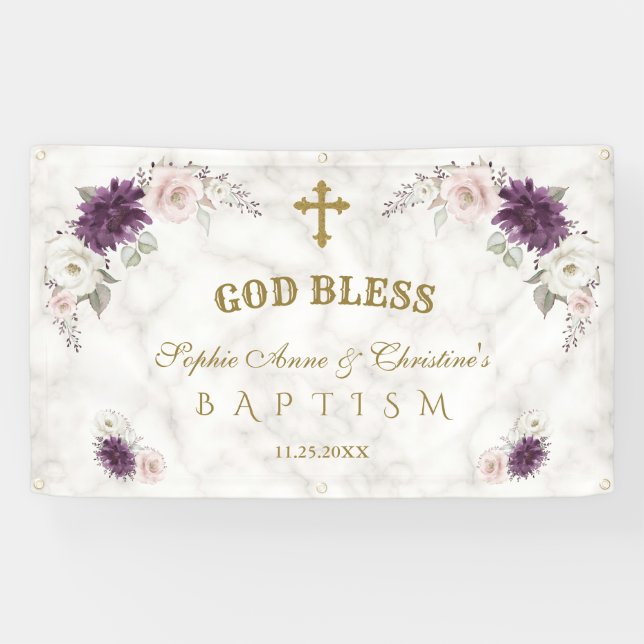 Lavender Blush Pink Flowers Baptism Welcome Sign (Horizontal)