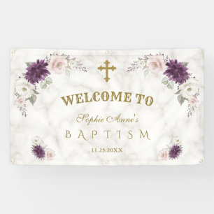 Lavender Blush Pink Flowers Baptism Welcome Sign