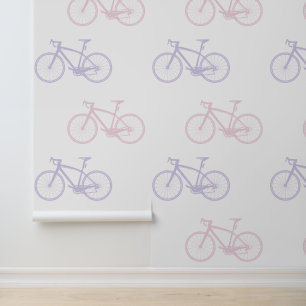 Lavender Blush Pink & White Cute Vintage Bicycle Wallpaper