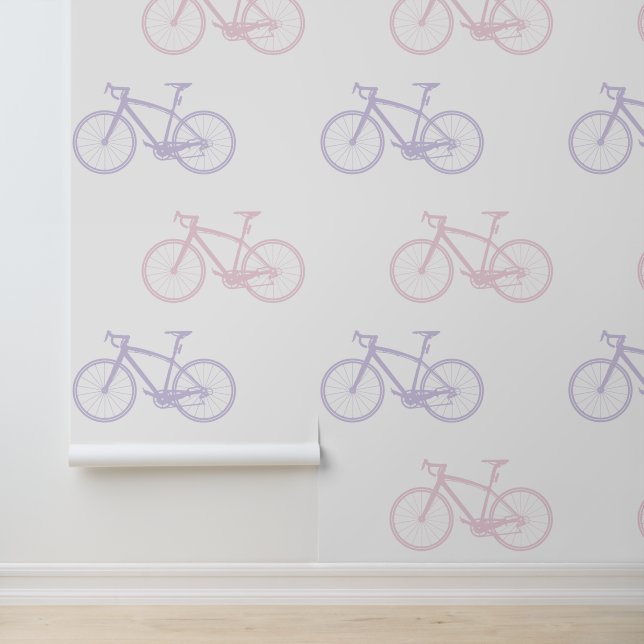   Lavender Blush Pink & White Cute Vintage Bicycle Wallpaper (Application)