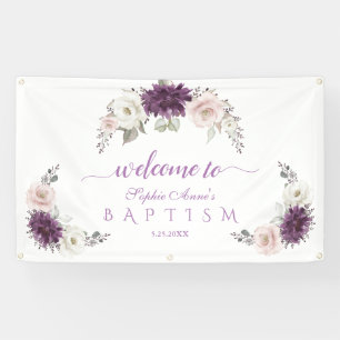 Lavender Blush White Floral Baptism Welcome Sign