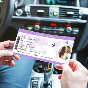 Lavender Boarding pass Ticket Wedding  Save The Date