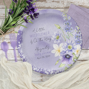 Lavender Boho A Little Wildflower Baby Shower Paper Plate