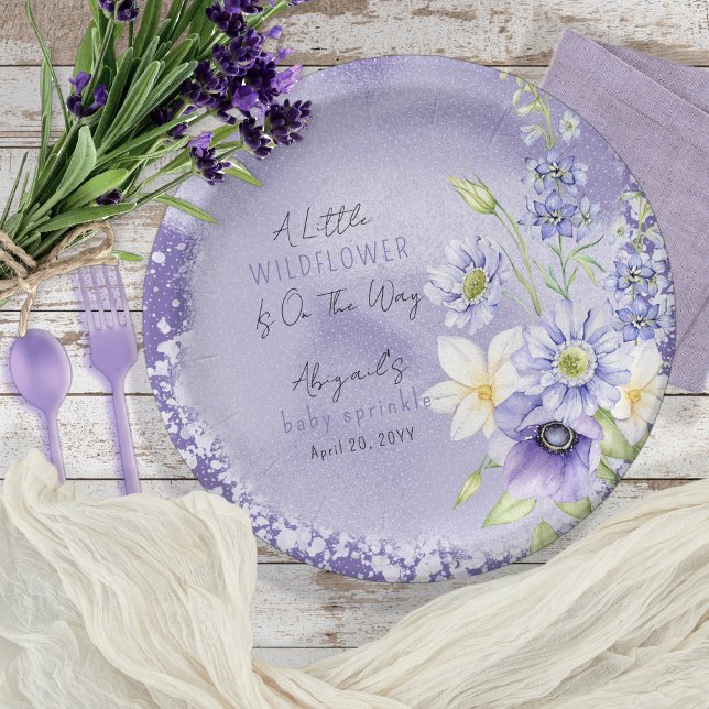 Lavender Boho A Little Wildflower Baby Sprinkle Paper Plate (Creator Uploaded)