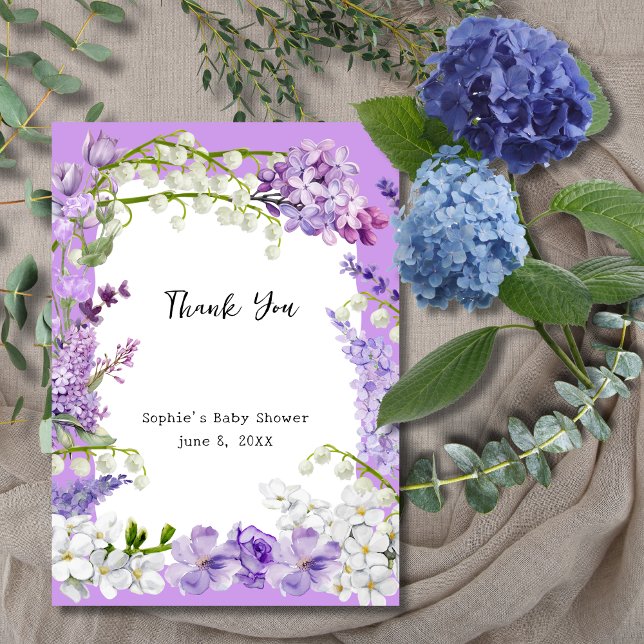 Lavender Boho Baby In Bloom Baby Shower Thank You Card (Creator Uploaded)